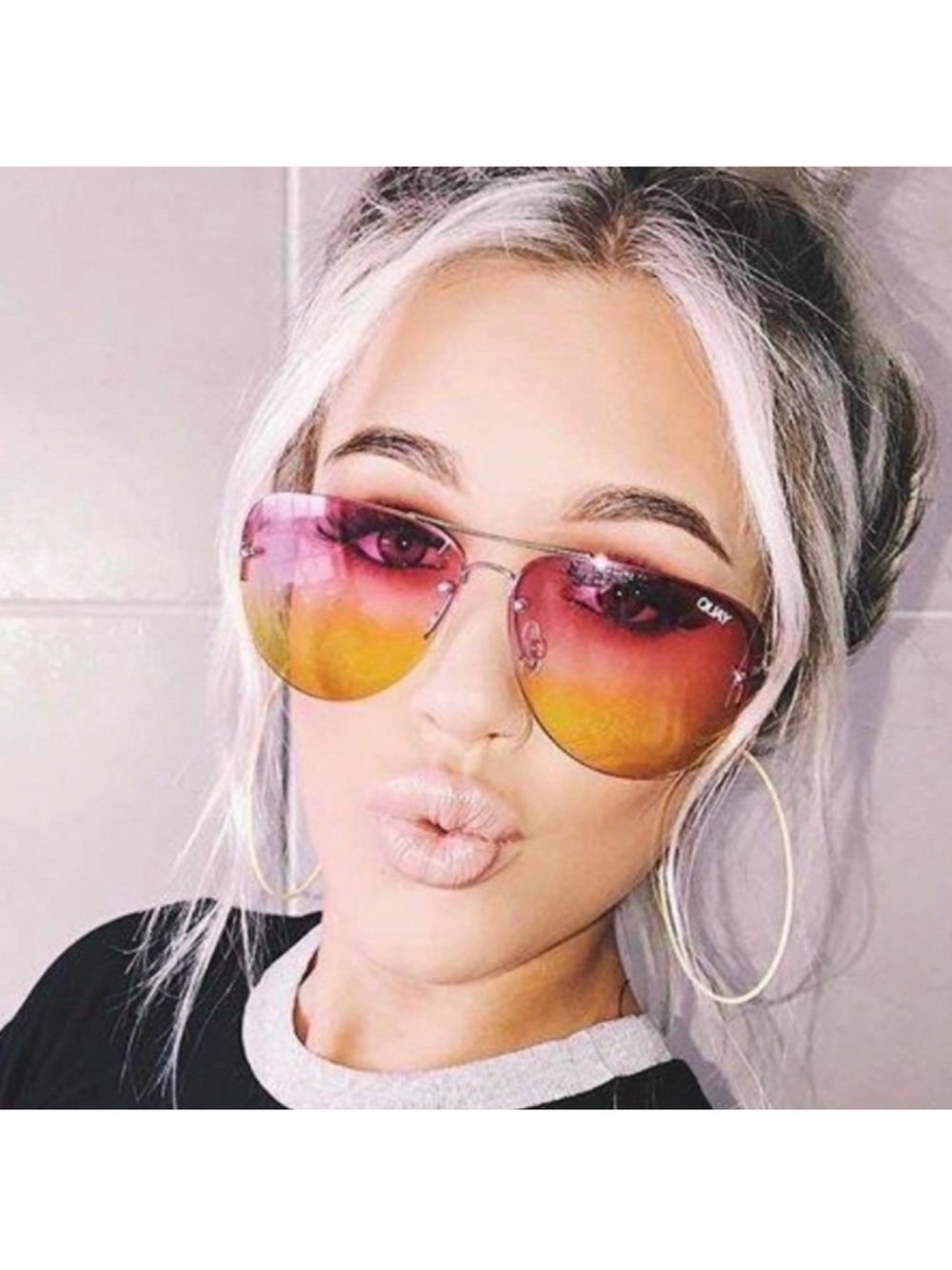 Quay Australia Gradient Pink to Yellow Aviator Sunglasses